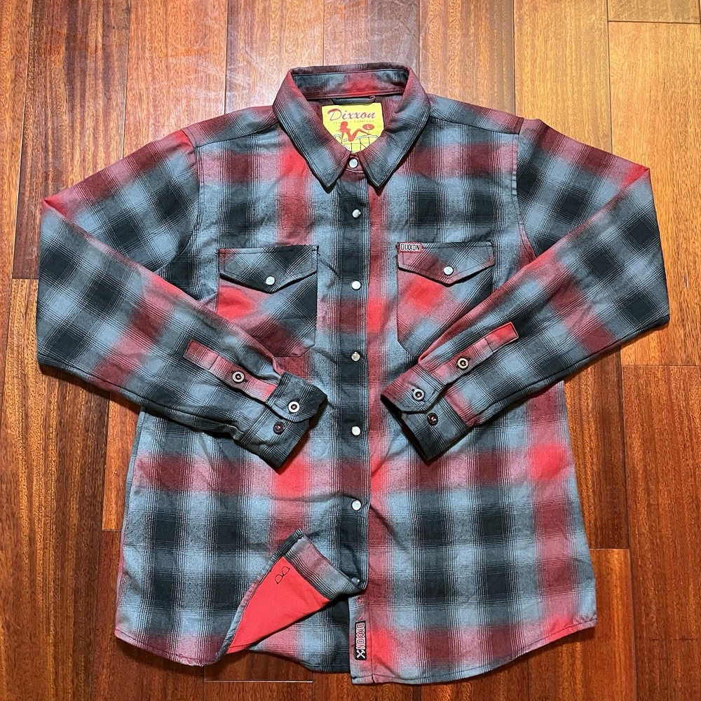 Dixxon Flannel Mens Large Red Gray Pearl Snap The Blazer Grunge Casual Street